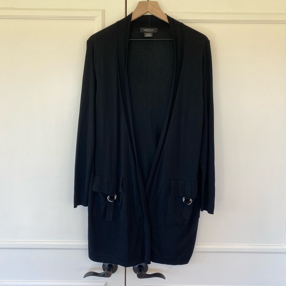 Michel Studio Long Cardigan in Black, Size 2X